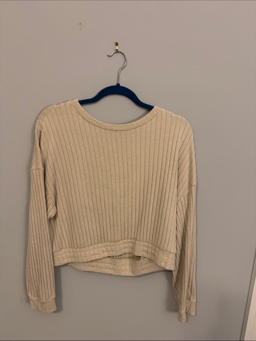 Women's Ribbed Long-Sleeve Top in Cream